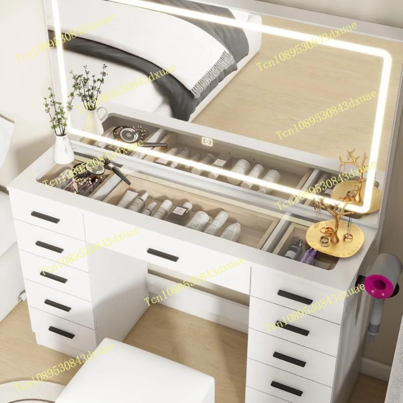 Beauty Makeup Vanity - Glass Top Makeup Table with Mirror