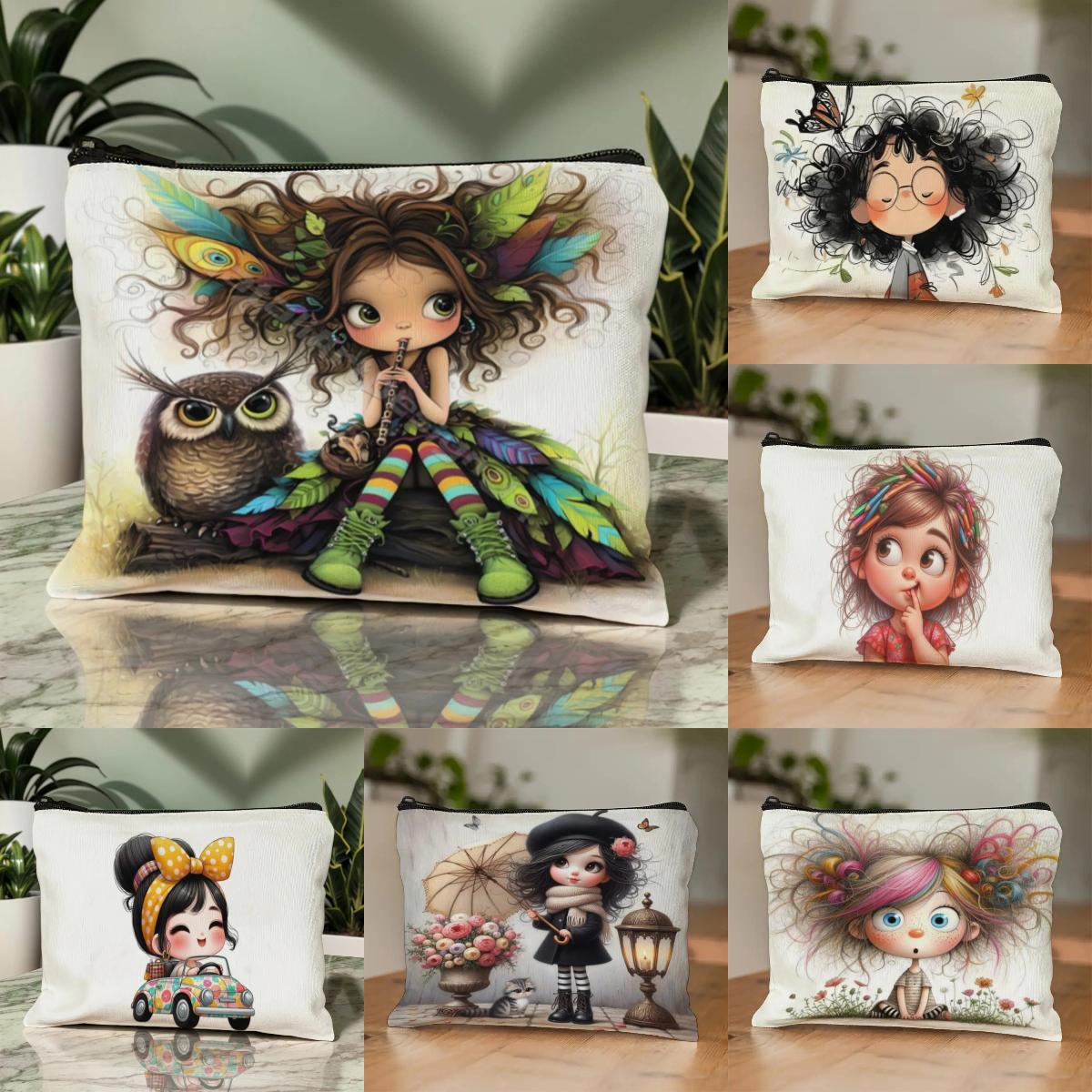 Beauty Makeup Vanity - Cartoon Girl Makeup Bag Zippered Toiletry