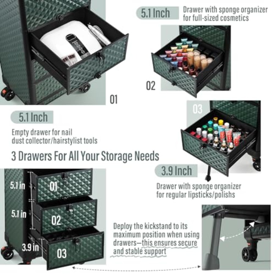 Nail Trolley Cart with 3 Drawe - Beauty In Makeup reseña y precio