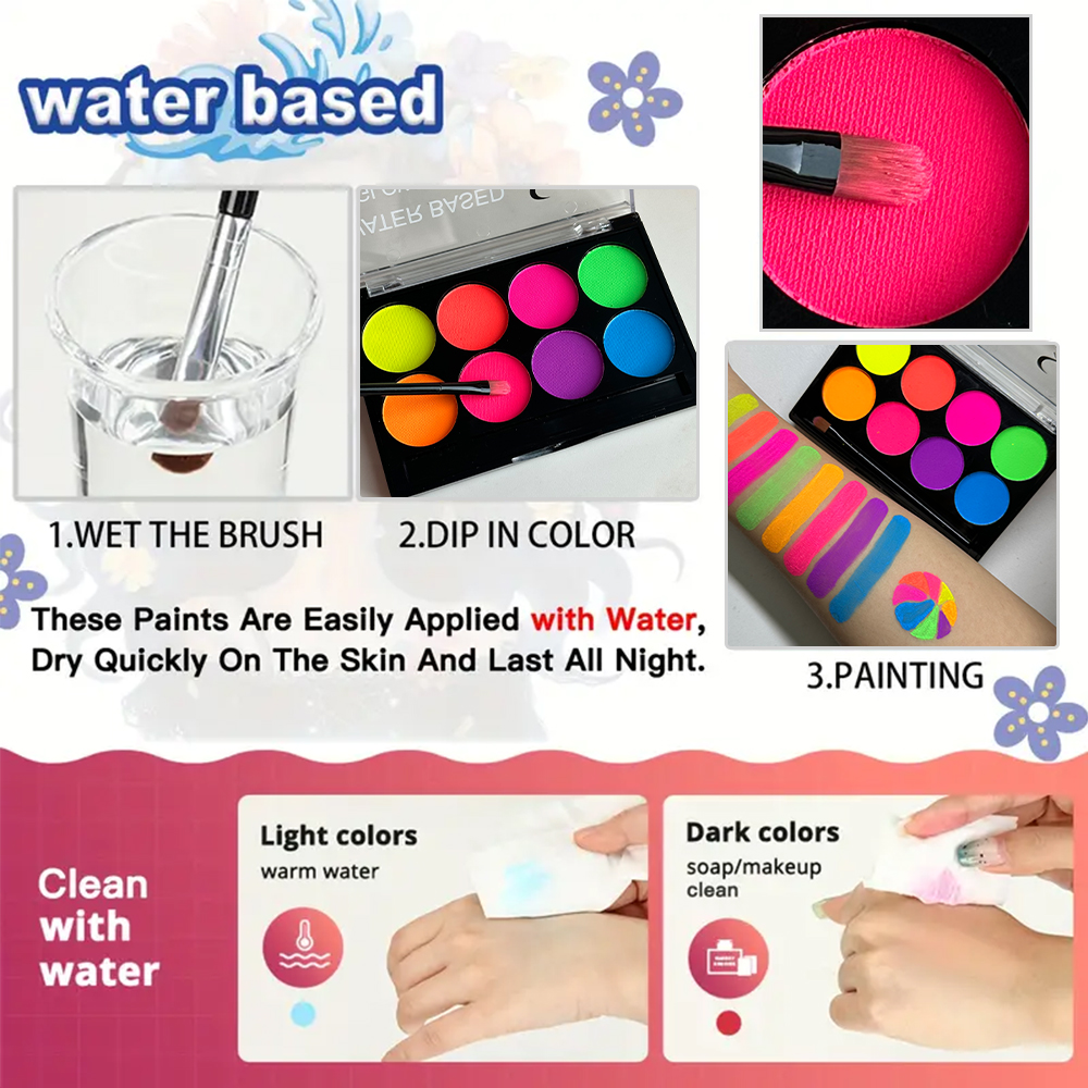 8 Colors Glow Fluorescent Neon - Beauty Halloween Makeup reseña y precio