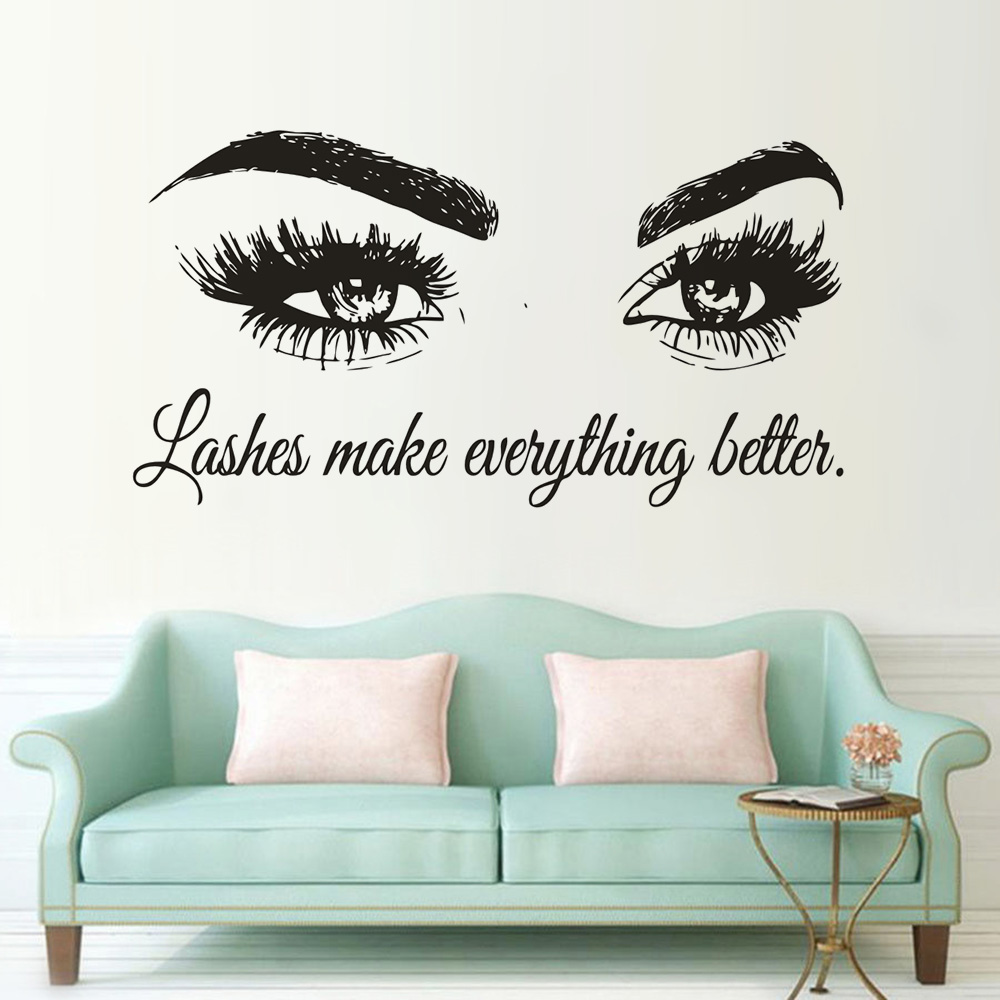 Eyelashes Vinyl Wall Decal Bea - Beauty Of Makeup Quotes reseña y precio