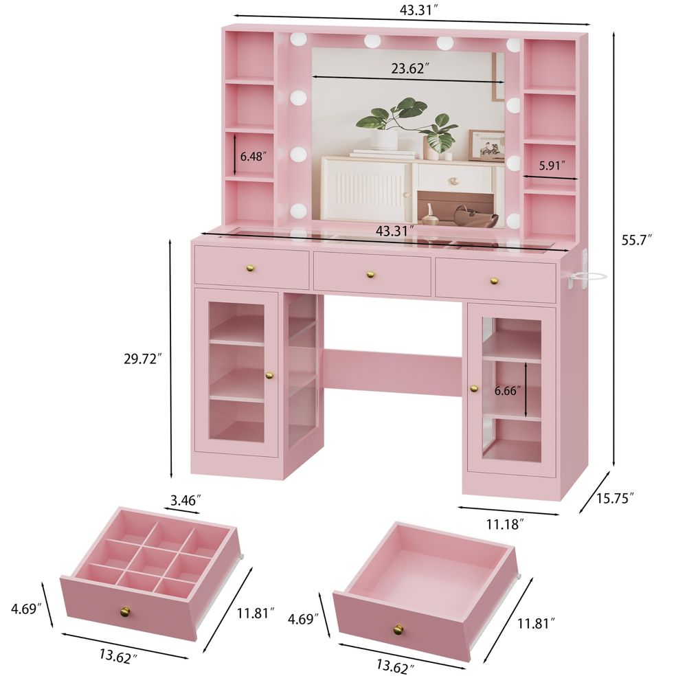Pink Vanity Desk with Mirror a - Beauty Makeup Vanity reseña y precio