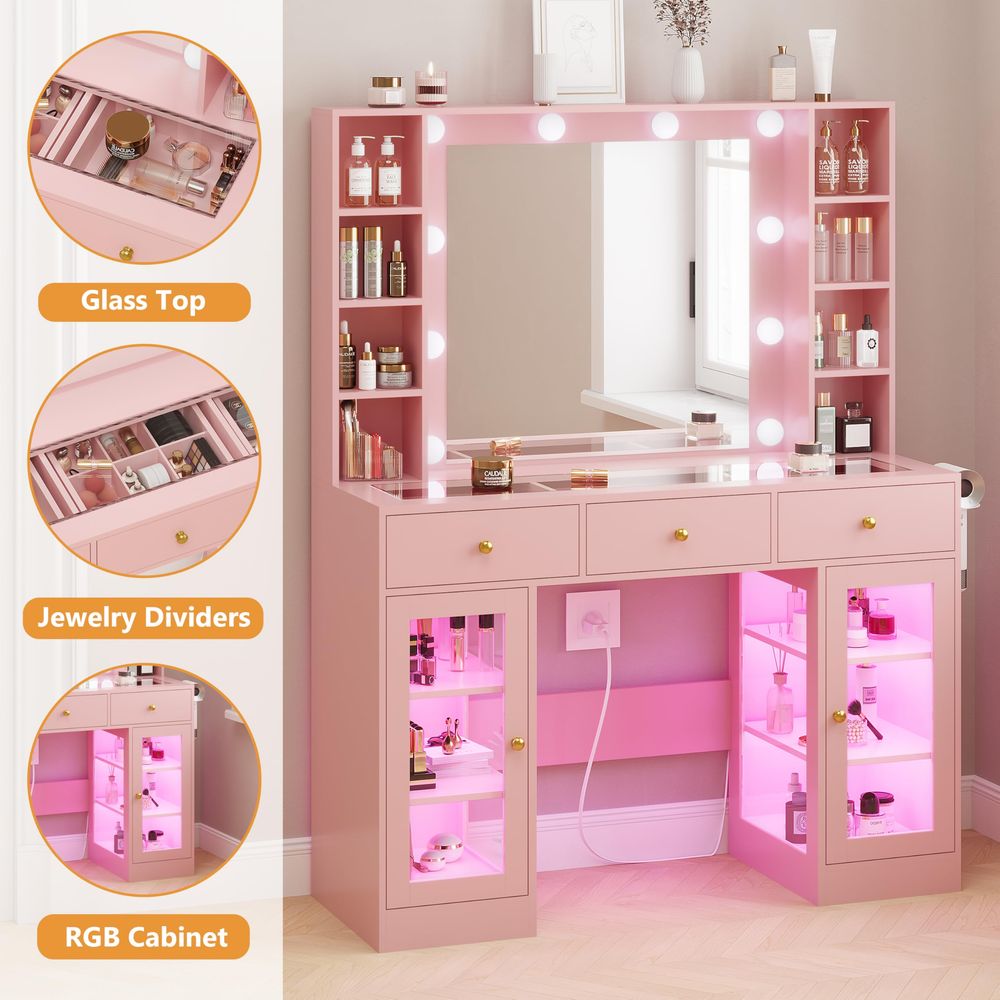 Pink Vanity Desk with Mirror a - Beauty Makeup Vanity reseña y precio